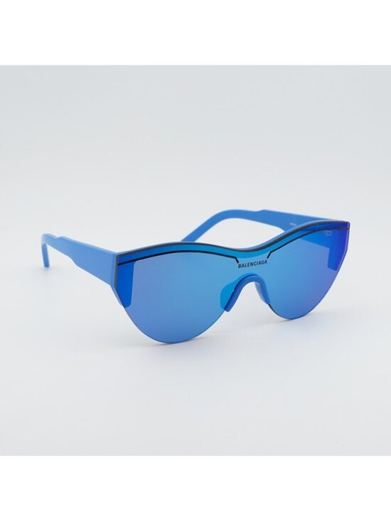 Balenciaga BB0004S 013 Semi Rim Sunglasses Blue Shield Frame, Blue Mirror Lenses